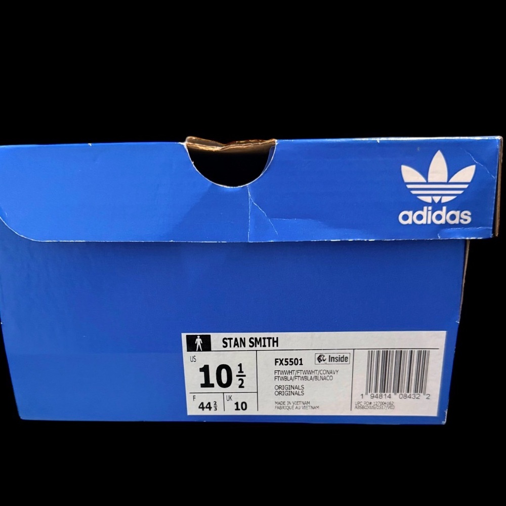 Adidas Stan Smith White/Navy Sneakers, Size 10.5 US Men's Great Condition In Box - Picture 9 of 9